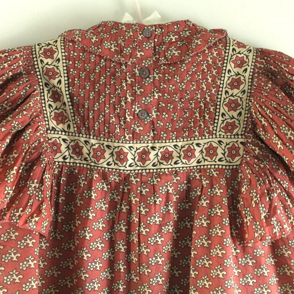 Sea New York Fernanda Blush Floral Tile Print Ruffle Pintuck Bib Top S NWT - Picture 4 of 5